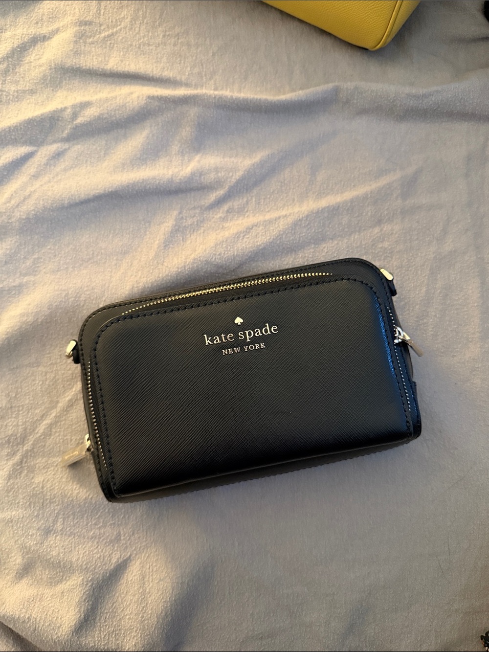 kate spade black zip-around compact wallet